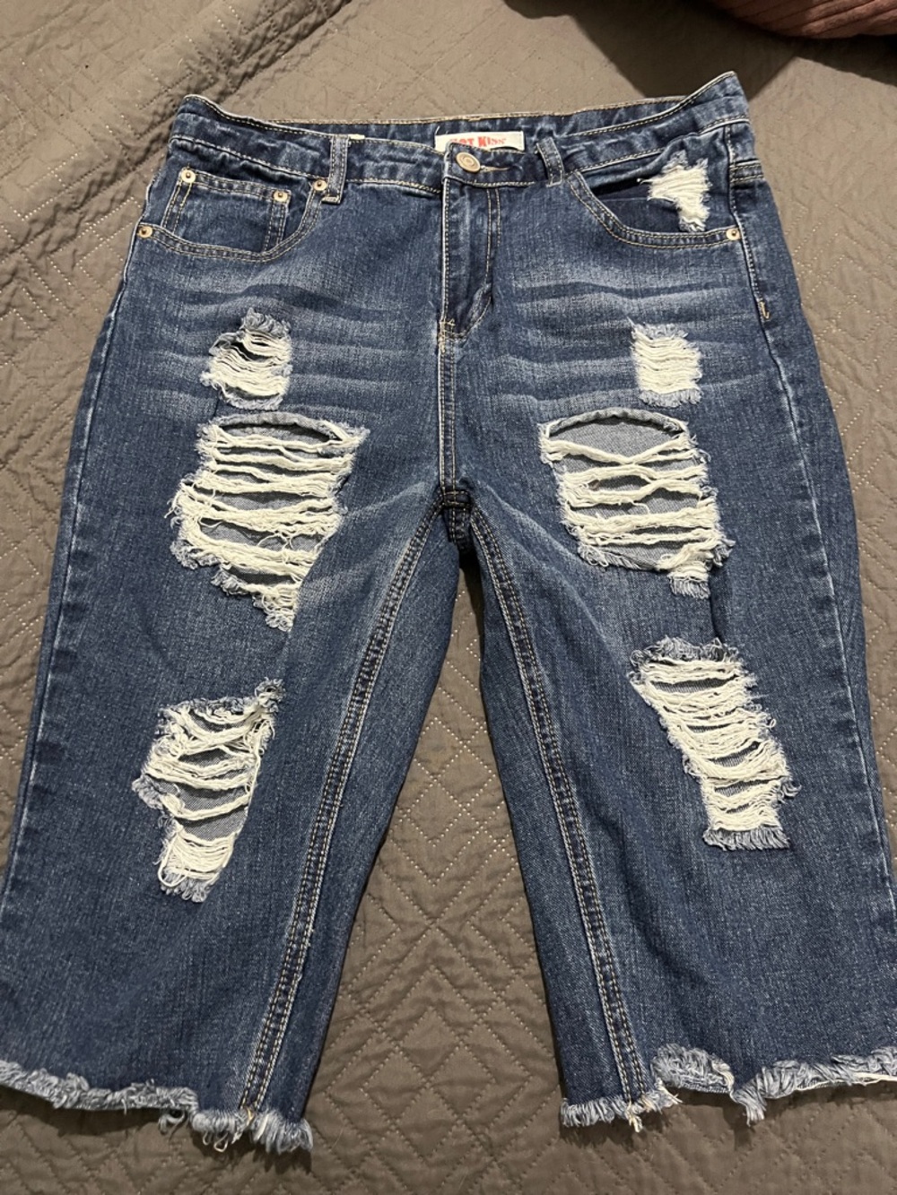 Hot Kiss Distressed Blue Ripped Bermuda Shorts Size 8
